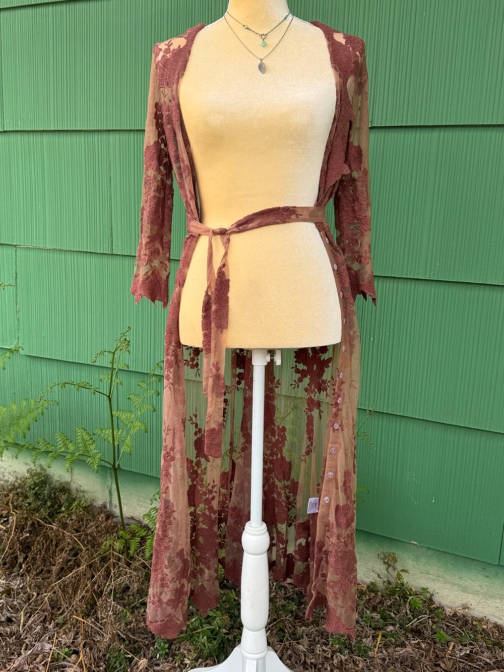 Arnhem Sheer Dusty Rose Lace Maxi Duster Cover-Up - Picture 5 of 15